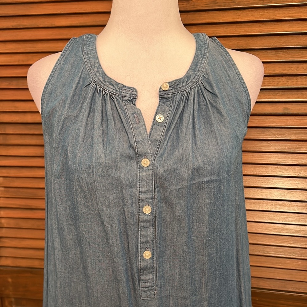 Loft Drop Waist Denim Look Chambray Summer Sundress Size XS - Picture 2 of 8